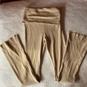 Zara Fold Over Leggings bootcut Y2K Beige Ribbed
